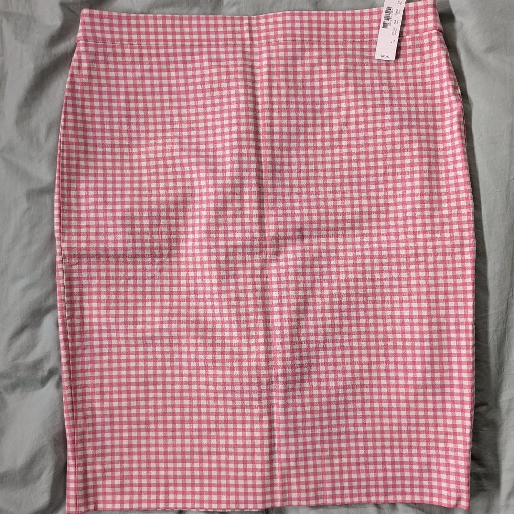 NWT J Crew No. 2 Pencil Skirt in Pink Gingham Lined SZ 14
